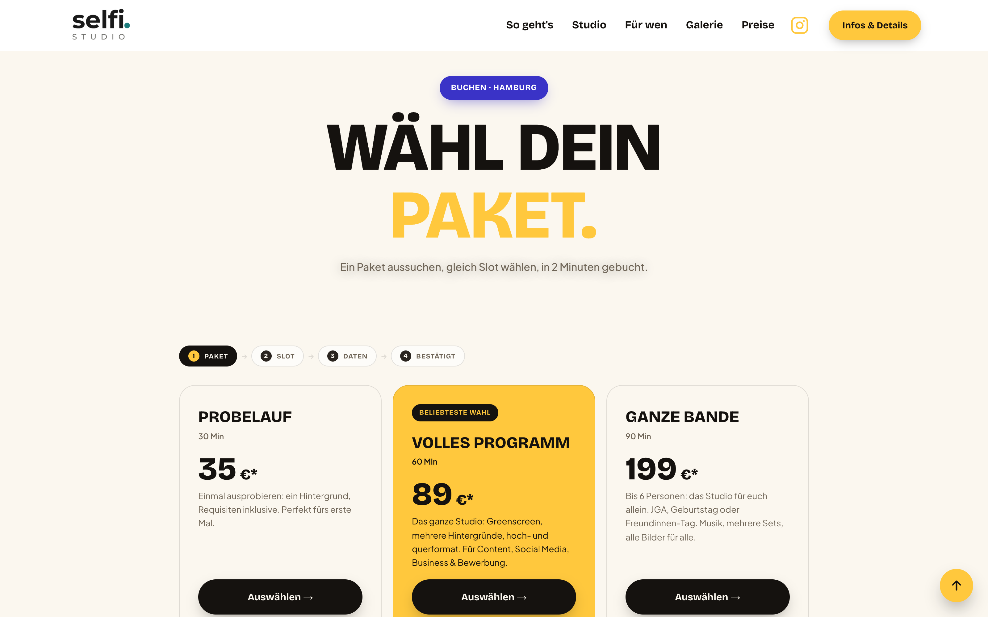 selfi.studio — Buchung: Wähl dein Paket